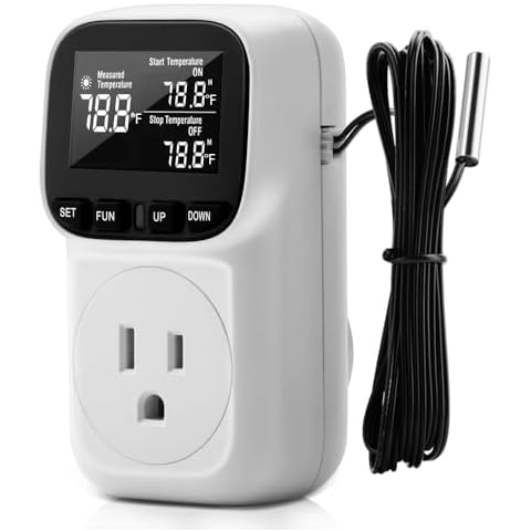 Diymore 1800W Digital Temperature Controller Plug in Thermostat Outlet Digital Thermostat Heating Cooling Mode Timer Socket15A /120V Heating Cooling Control -104℉~210℉ for Greenhouse Incubator Cover