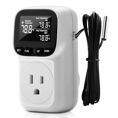 Image of Diymore Digital Plug in Thermostat Outlet Temperature Controller Electric Digital Thermostat Heating Cooling Mode Timer Socket 120V Heating Cooling Control 110V 15A Celsius Fahrenheit Display, White