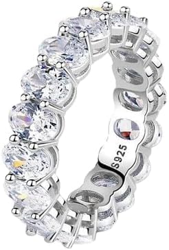 Purvika Jewels 4Ct Oval Cut Lab Created Diamond Wedding Ring, Full Eternity Band, Prong Set, 14K White Gold Finish, 925 Sterling Silver (White, 5.25)