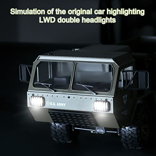 Mostop Rc Military Truck 6X6 Off Road Military Armored Vehicle With Truck Hood, 1/12 Scale Waterproof Remote Control Crawler Military Transport Truck 6Wd All Terrain Vehicle Electric Toy With Lights #TOP3