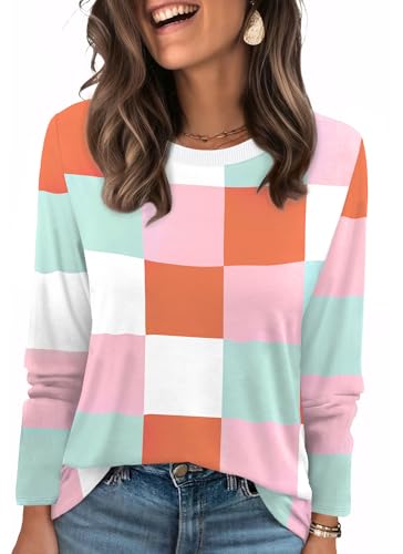 Womens Long Sleeve Tops Color Block Long Sleeve Shirts for