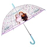 PERLETTI Eiskönigin Frozen Regenschirm Kinder Transparent - Kinderschirm Automatik Disney Kleinkind mit Elsa Anna - Kinderregenschirm Winddicht Mädchen 3 4 5 6 Jahre - Durchmesser 74 cm (Türkis)