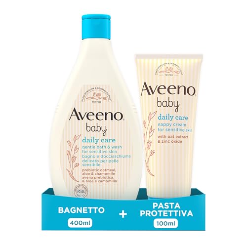 Aveeno Baby Daily Care Set Neonato con Pasta Cambio Pannolino 100 ml con Ossido di Zinco ed estratto di Avena e Bagnoschiuma neonato 400 ml per la detersione...