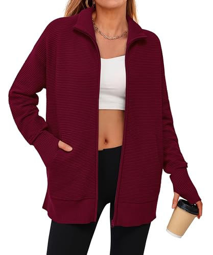 Image of PRETTYGARDEN Womens Long Sleeve Zip Up Ribbed Cardigan Sweaters