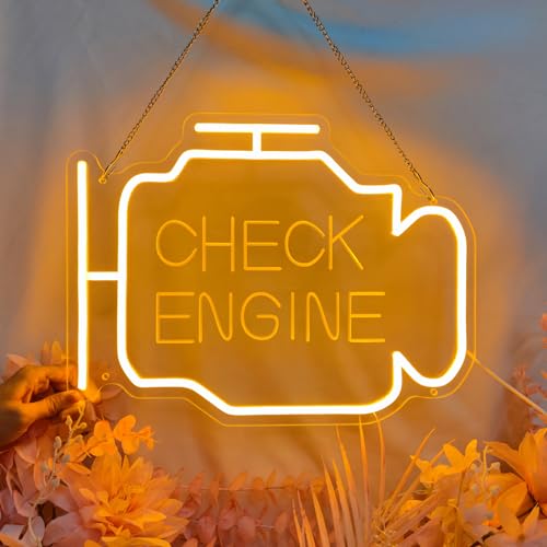Image of Check Engine Light, Check Engine Neon Sign For Wall Decor, Car Neon Sign Led Garage Signs for Men Cave, Dad, USB Powered for Repair Shop Workshop Party Birthday Gift, INSNENN, 15.7 * 13 Inches
