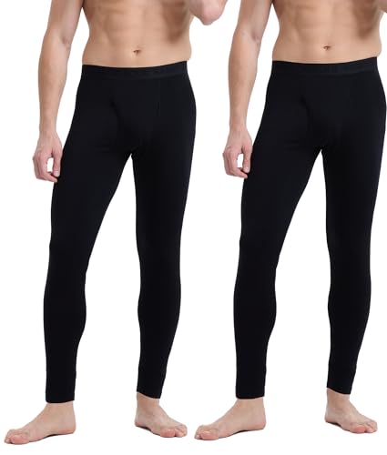 Men's Heavyweight Thermal Underwear Long Johns Bottom with Soft Wool Lining, Warm Base Layer Pants for Cold Weather