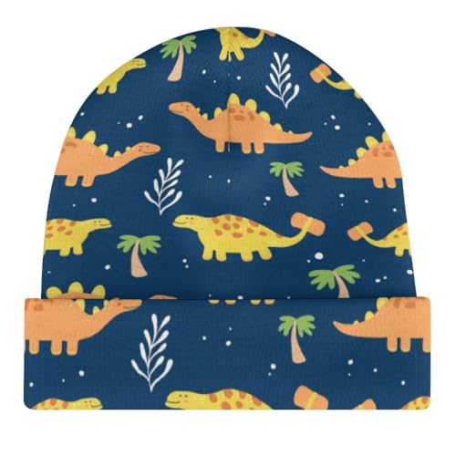 Cute Dinosaur and Leaves Pattern Kids Beanie Hat for for Girls Boys Children Cap Winter Knitted Chemo Cancer Headwear Accessories Gifts Decoration4
