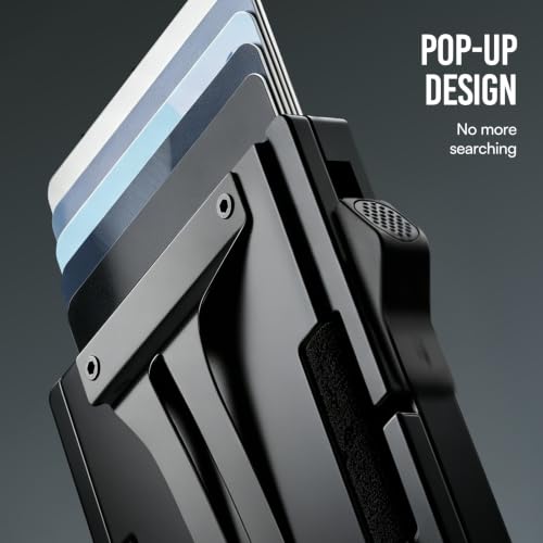 Image of Pop Up Mens Wallet, RFID NFC Blocking Wallet for Men 1.3cm Ultra Thin Space Aluminum Minimalist Credit Card Holder With Money Clip ID Window Black