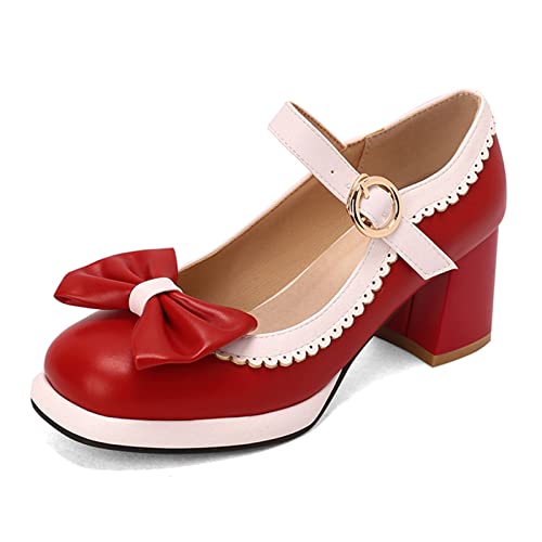 Image of FOREADA Lolita Bow Platform High Heel Women Rockabilly Mary Jane Dress Pump | Boasts soft kawaii retro vintage lolita tea party aesthetic, with block heel ,bow, round toe versatile style for dress wear