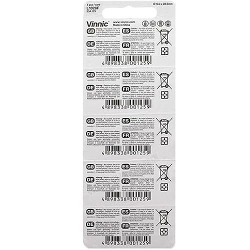 Kitstar Vinnic A23/23A 12V Alkaline Battery No Mercury & Lead & Cadmium Added Proof Environment Protection Positive+ Power,5 Count (Pack Of 1) #TOP1