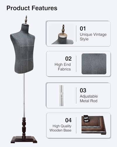 Damytroso MALE MANNEQUIN Troso Body With Wooden Stand, Adjustable Height Clothing Manikin thumb #2