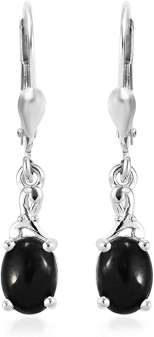 Black Tourmaline Earrings in 925 Sterling Silver - Tourmaline Crystal Dangle Leverback Earrings for Women