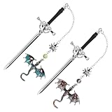 FAMULP 2 Pcs Fourth Wing Bookmark, Tassel Metal Pendant Dragon Sword Bookmarks for Reading Page Markers