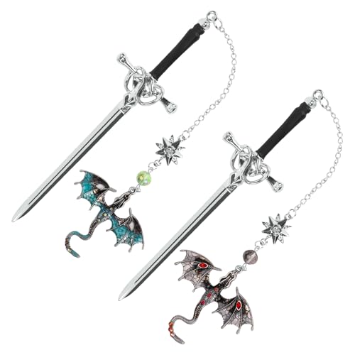 FAMULP 2 Pcs Fourth Wing Bookmark Tassel Metal Pendant Dragon Sword Bookmarks for Reading Page Markers