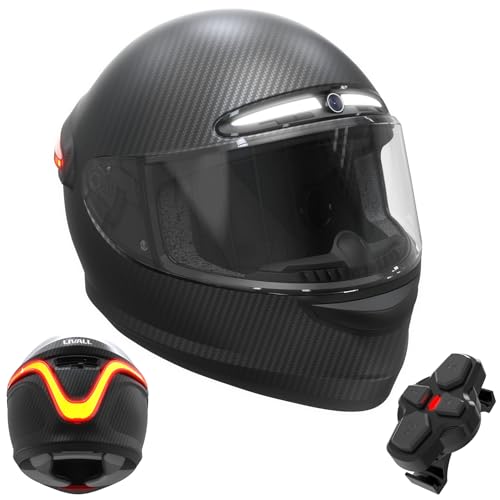 LIVALL MC1 Pro Motorradhelm mit Bluetooth und Kamera | Integralhelm mit Gegensprechanlage, 1080p Full HD, Blinker und Bremslicht, Sturzerkennung mit SOS, Carbon | ECE und DOT, Herren und Damen | XL