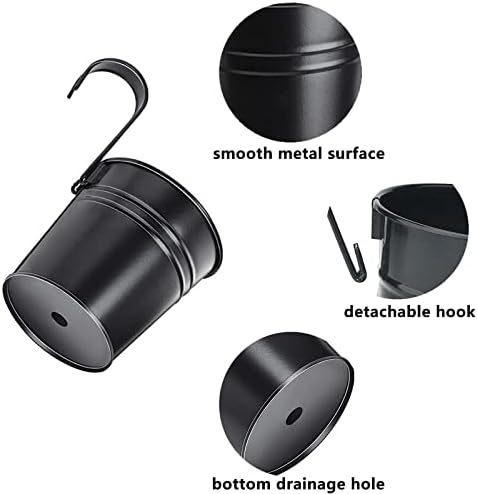 WAIZHIUA 10 Pcs 10 cm Metal Flower Pots, Black Metal Hanging Plant Pots Fence Flower Pots Garden Hanging Flower Holder with Drainage Hole for Railing Fence Balcony