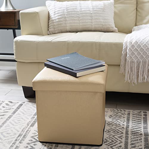 Simplify Faux Leather Folding Storage Ottoman Cube | Dimensions : 15"D X 15"W X 15"H | Single | Foldable | Tufted Design | Toy Box | Foot Rest | Metallic Gold #TOP1