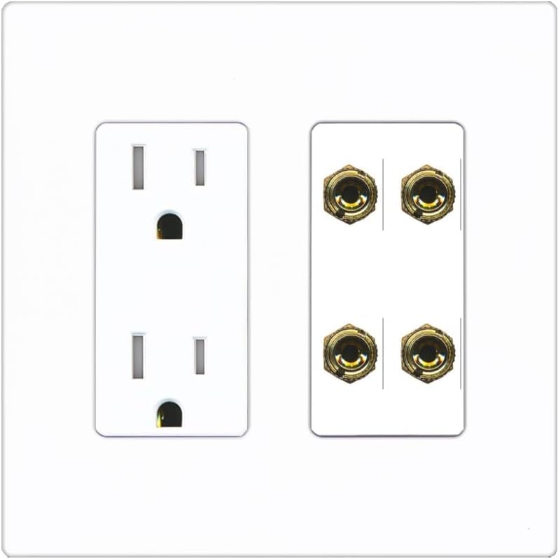 RiteAV 4 Banana 2 Speaker Surround Female Coupler Binding Post Wall Plate - Tamper-Resistant Outlet [Red/White]