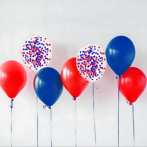 Image of 50Pcs 12inch Red and Blue Party Balloons with Red and Blue Confetti Balloons for Birthday, Baby Shower,Family Parties,Graduation Engagement Decoration