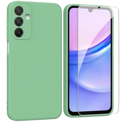 ARRYNN Etui do Samsung Galaxy A15 (6,79") + folia ochronna ze szkła hartowanego, Ultra Premium TPU Elastyczny płynny silikonowy pokrowiec do Samsung Galaxy A15 - Zielony