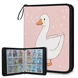 Kuquteed Cute Duck Trading Card Binder 9 Pocket 900 Cards Holder Collector Album with 50 Removable Sleeves Toys Gifts for Boys Girls White Animal Game Sports Cards