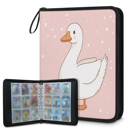 Kuquteed Cute Duck Trading Card Binder 9 Pocket 900 Cards Holder Collector Album with 50 Removable Sleeves Toys Gifts for Boys Girls White Animal Game Sports Cards