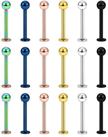 Yaalozei 16G 8mm Surgical Stainless Steel Labret Monroe Medusa Ashley Lip Ring Studs Flat Back Tragus Helix Cartilage Conch Ear Earring Stud Barbell Body Piercing Jewelry Women Men Silver Rose Gold