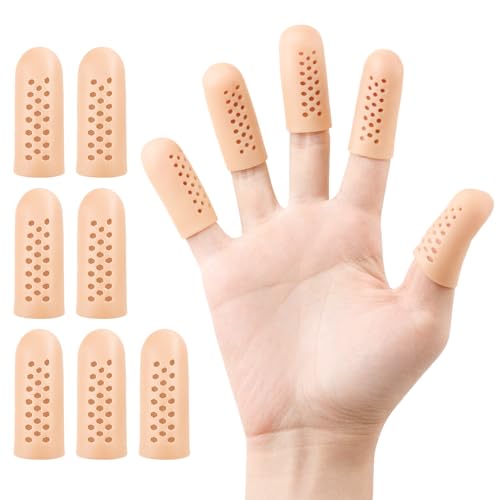 Gripiti Finger Bandage 12pcs Silicone Fingers Cots Waterproof Finger Protectors Gel Thumb Protector Breathable Sleeves Fingeres Covers with Hole for Fingers Dressing Hand Eczema Fingeres Cracking