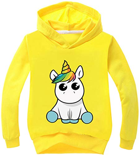 OLIPHEE Felpa con Cappuccio Animato Unicorno Felpa A Manica Lunga Maglieria Sportiva per Bambini e Ragazzi Giallo 140