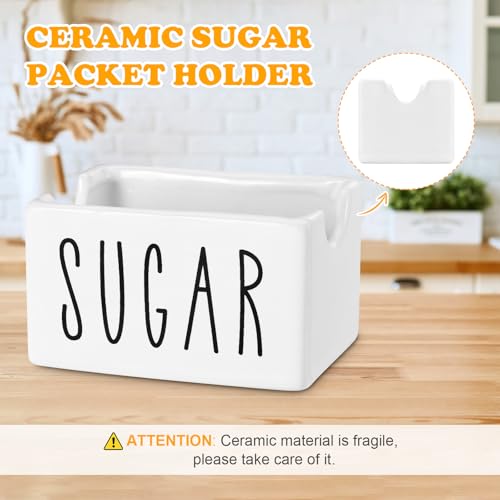 MOJIEZUO Ceramic Sugar Packet Holder for Coffee Bar, Sugar Packets Caddy, Sugar Packet Container Sugar Packets Dispenser Sugar Packet Organizer for Table, Office, Hotel, Restaurant (White)