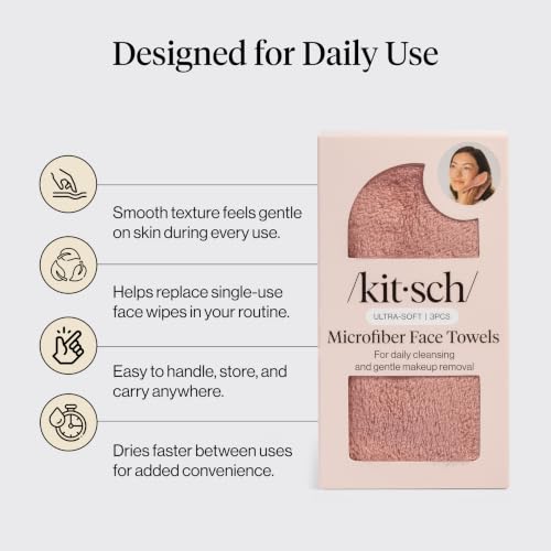 Kitsch Microfiber Face Towels 3pc Set | Clean Towels for Face - Terracotta | Reusable Microfiber Face Cloth for Daily Use, Facial Towel, Gentle Cleanse Face Wipes Alternative, Absorbent Quick Dry Cloths - image 3