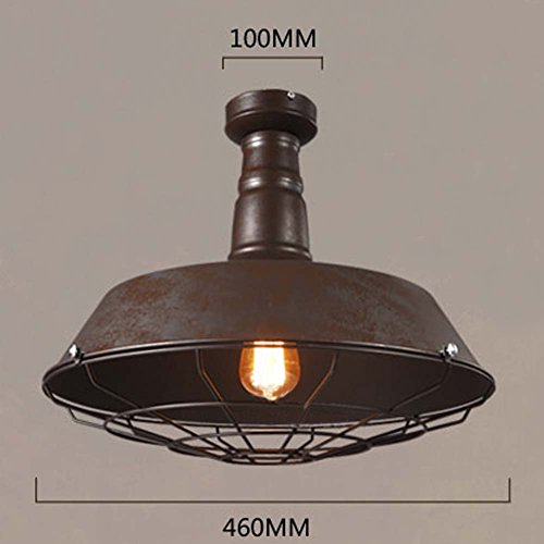 Industrial Nautical Barn Ceiling Light - Litfad 14" Old Rust Wire Guard Single Light Chandelier Semi Flush Pendant Light #TOP4
