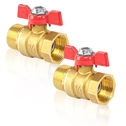Messing Kugelhahn 3/4 Zoll, 2 Stück Absperrhahn mit Rotem Flügelgriff, Absperrhahn 3/4 Zoll, Aussengewinde/Innengewinde, Für Wasserleitungen Wasserhahn