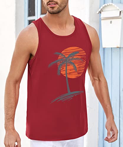 Image of Runcati Mens Workout Tank Tops Gym Sleeveless Shirts Palm Tree Vintage Style T-Shirt