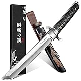 Japaknives Coltello da Esterno Survival Tanto Giapponese Affilato con fodero Acciaio D2 Lama Fissa da 5mm di Spessore con Fodero Inciso Phoenix Coltello da Campeggio Collezionismo Regalo per Uomini