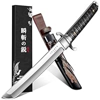 Japaknives Coltello da Esterno Survival Tanto Giapponese Affilato con fodero Acciaio D2 Lama Fissa da 5mm di Spessore con Fodero Inciso Phoenix Coltello da Campeggio Collezionismo Regalo per Uomini