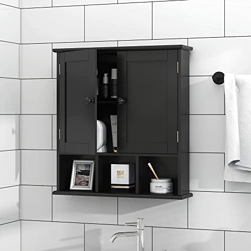 image for TaoHFE Black Bathroom Cabinet, Wall Mounted 2 Door Storage With Adjust