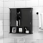 TaoHFE Black Bathroom Over The Toilet Storage Cabinet,Wall Medicine Cabinet Organizer with 2 Door Adjustable Shelves,Wooden Modern Bathroom Shelves Wall Mounted Laundry Room - Image 4