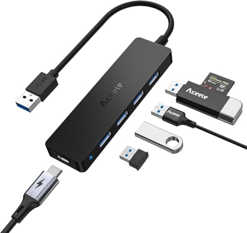 Aceele Hub USB 3.0 5 Puertos, Hub de Datos USB de 4 Puertos & Micro USB Carga Hub Ultra Delgado Compatible para MacBook Pro, Mini Mac, Surface Pro 2017, XPS, Xbox 1, PS5, PC portátil, HDD móvil etc
