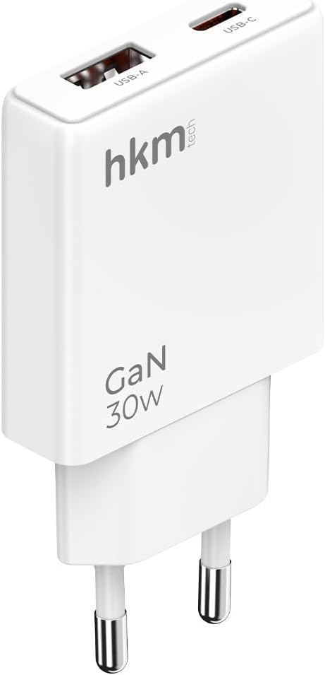 EXTRA SLIM GaN 30W USB-A ve Type-C Çift Portlu Hızlı Şarj Aleti, Ultra İnce Güç Adaptörü, Beyaz