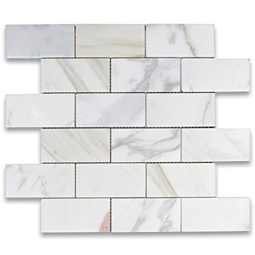 Stone Center Online Calacatta Gold Marble 2X4 Grand Brick Subway Mosaic Tile Honed Kitchen Bath Wall Floor Backsplash Shower (1 Sheet) #TOP3