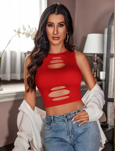 Avidlove Fishnet Top for Women Sexy Cut Out Crop Short Hollow Out Cropped Tank Top2