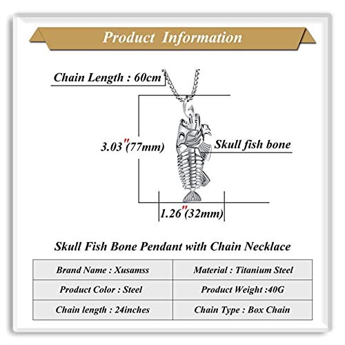 Xusamss Hip Hop DJ Titanium Steel Huge Fish Bone Pendant Skull Necklace2