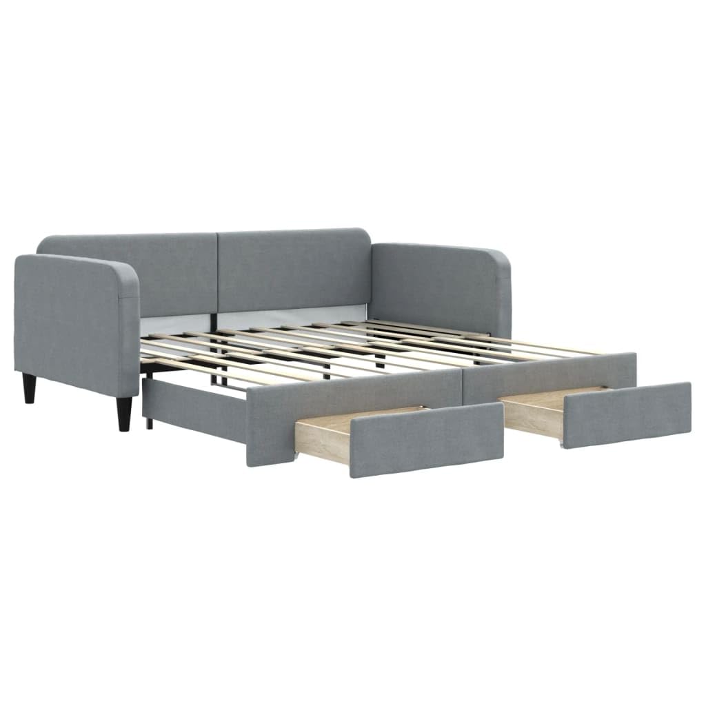 Divano letto nido con cassetti, grigio chiaro, 100 x 190 cm