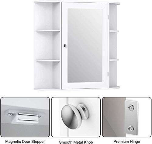 Casart Wall Mounted Bathroom Cabinet With Mirror, Single Door Medicine Cabinet With 4-Tier Inner Shelf #TOP3