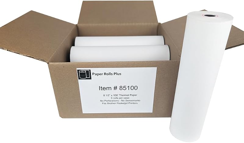 8 1/2" x 100' Brother Thermal Paper - Fits: PocketJet 6, 7, 8 Series Printers - 6 Rolls/Case