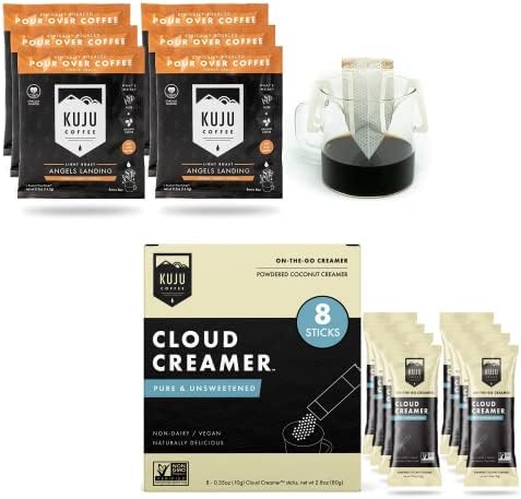 Kuju Coffee Premium Pour Over Individual Coffee Packets and Cloud Creamer Bundle - Backpacking, Travel, Camping Coffee Singles and Non Dairy Coconut Coffee Creamer Powderk (Angels Landing)