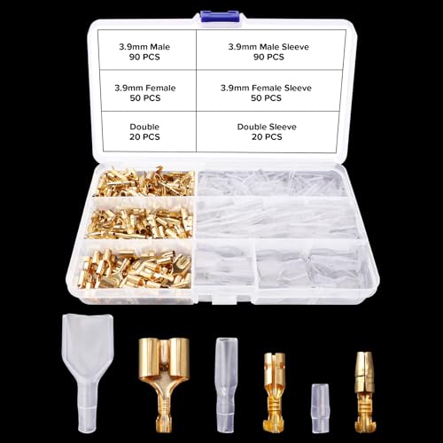 Lyeteung 320 Pièces 3.9mm Double Bullet Connecteurs Kit, Bullet Mâle et Femelle Fil Bornes Connecteur, avec Manchons Isolants, pour Moto Moto Voiture Camion Scooter Bateaux, Dorés