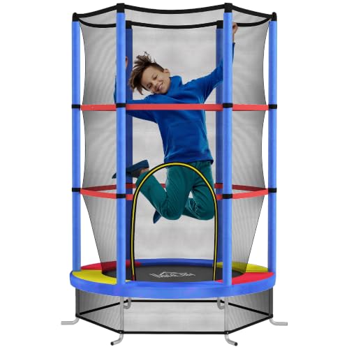 Image of HOMCOM 4.6FT Kids Trampoline with Enclosure Net for Ages 3-6 Multicoloured