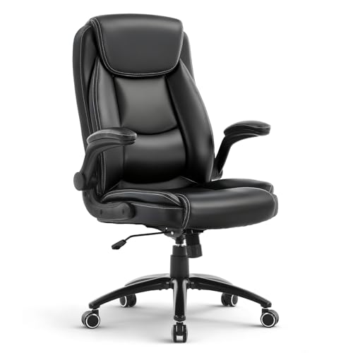 COLAMY Bürostuhl Ergonomisch, Ergonomischer Büro 360° Drehstuhl für Office, Chefsessel Stuhl mit Hochklappbaren Armlehnen, Verstellbarer Rückenlehne, Höhe & Kippspannung, 136KG Kapazität, Schwarz